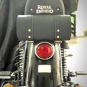 GadiBike Bike Side/Rear Saddle Bag Round Style Tool Bag Storage 2 Strap Closure Black Suitable for RE Classic Desert Storm