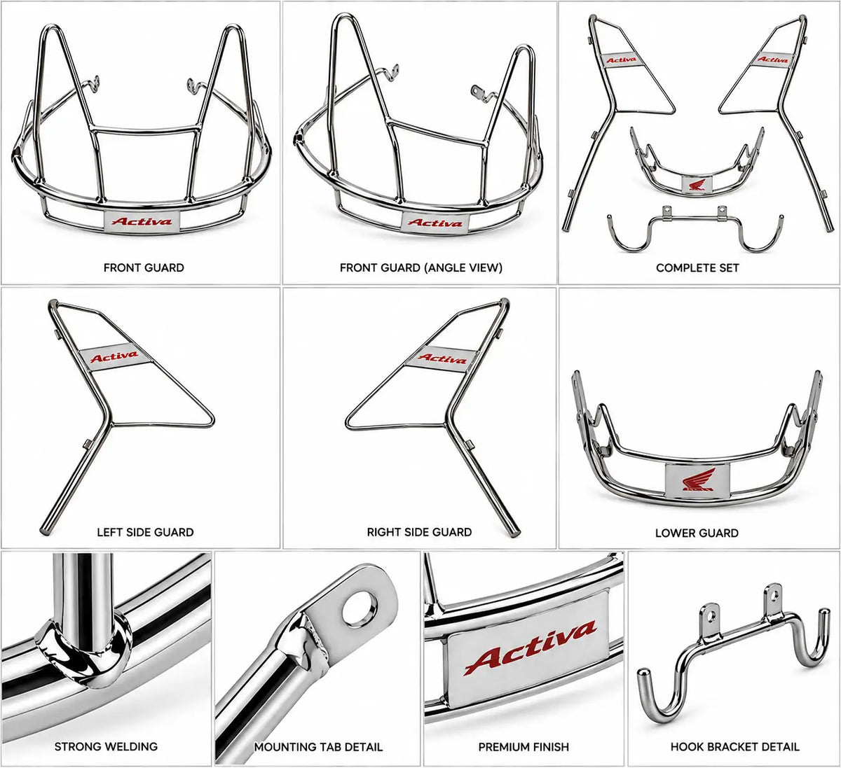 Activa 6G Full Body Chrome Crash Guard – Complete Front, Side & Lower Body Guard Set | ZombieEast