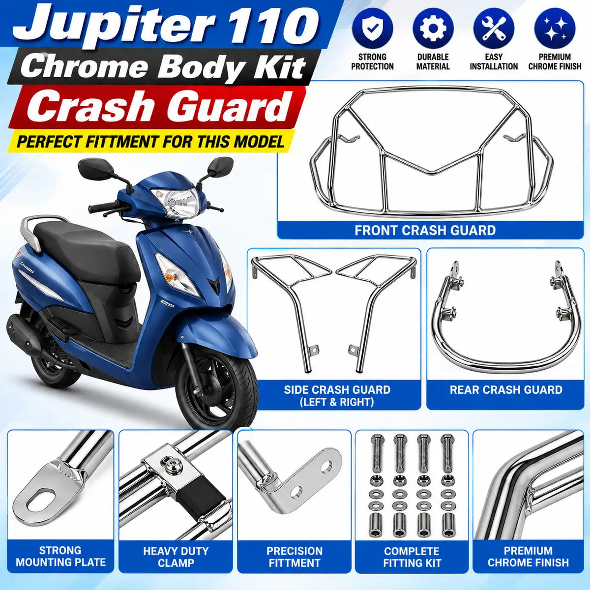 Chetak 3501, 3502 Chrome Body Kit – Front, Side & Rear Crash Guard Set | ZombieEast
