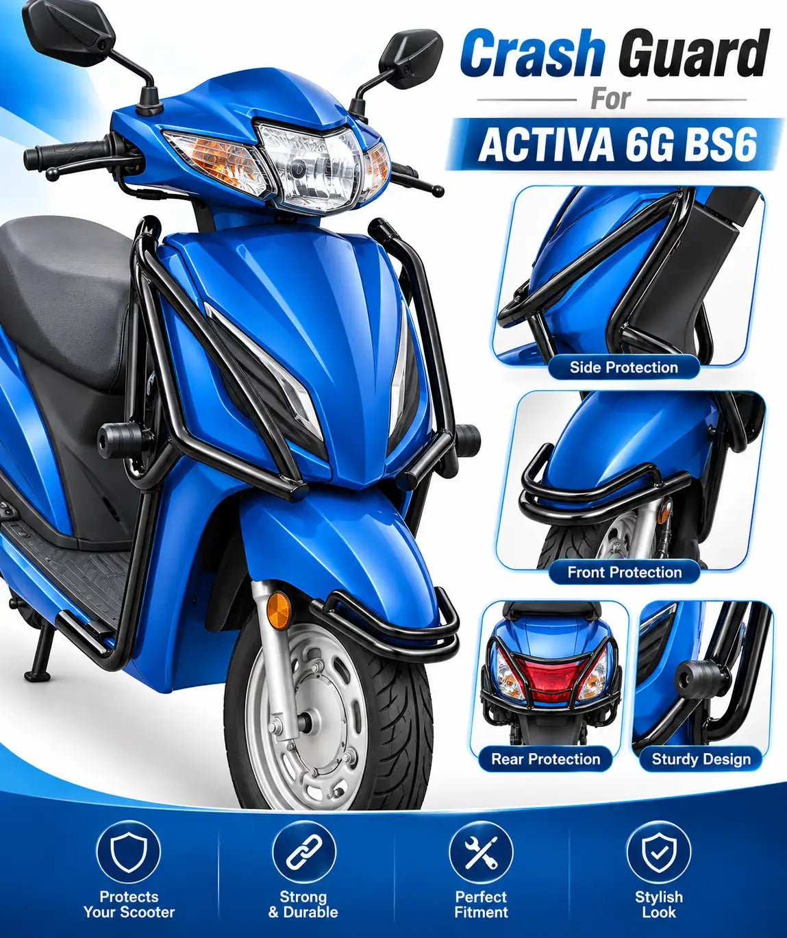 Honda Activa 6G BS6 Crash Guard – Complete Front & Side Protection Kit | ZombieEast