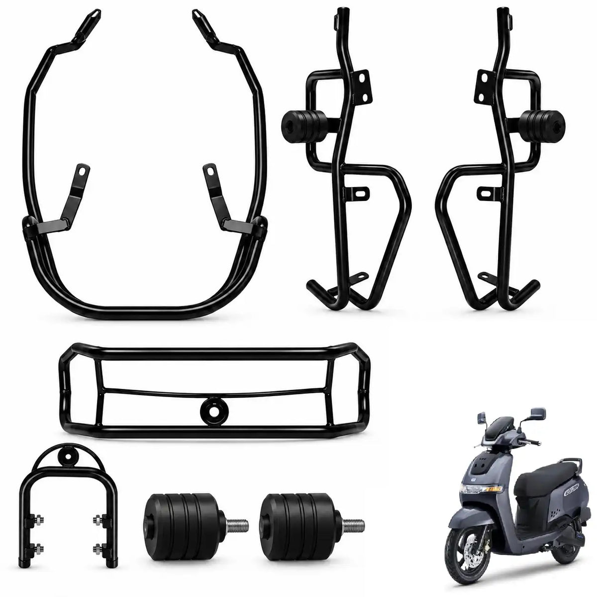 TVS iQube Electric Scooter Crash Guard – Complete Protection Kit with Frame Sliders | ZombieEast