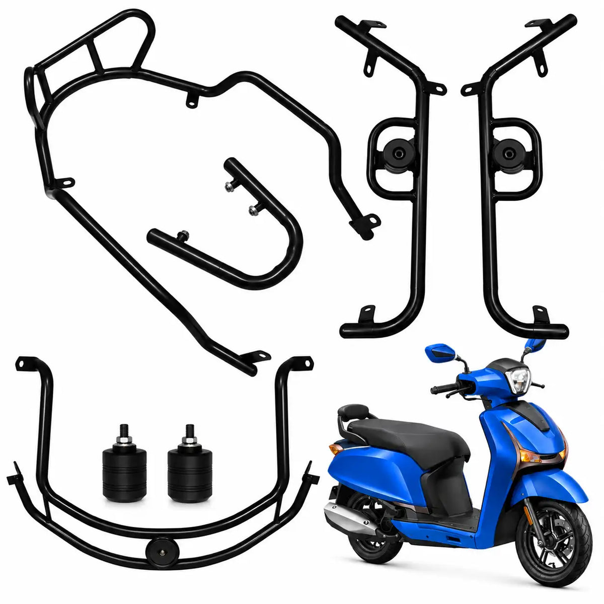 Hero New Destini 125 BS6 Crash Guard – Complete Black Protection Kit with Frame Sliders | ZombieEast