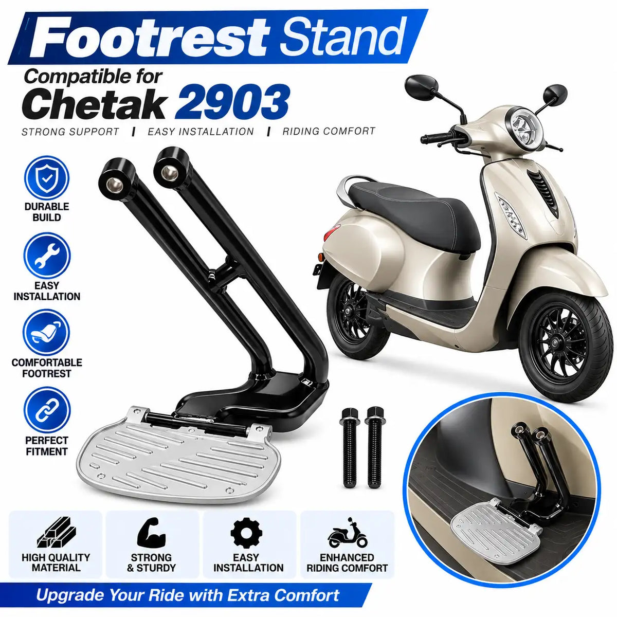 Chetak 2903 Footrest Stand – Rear Passenger Foldable Footrest Assembly | ZombieEast